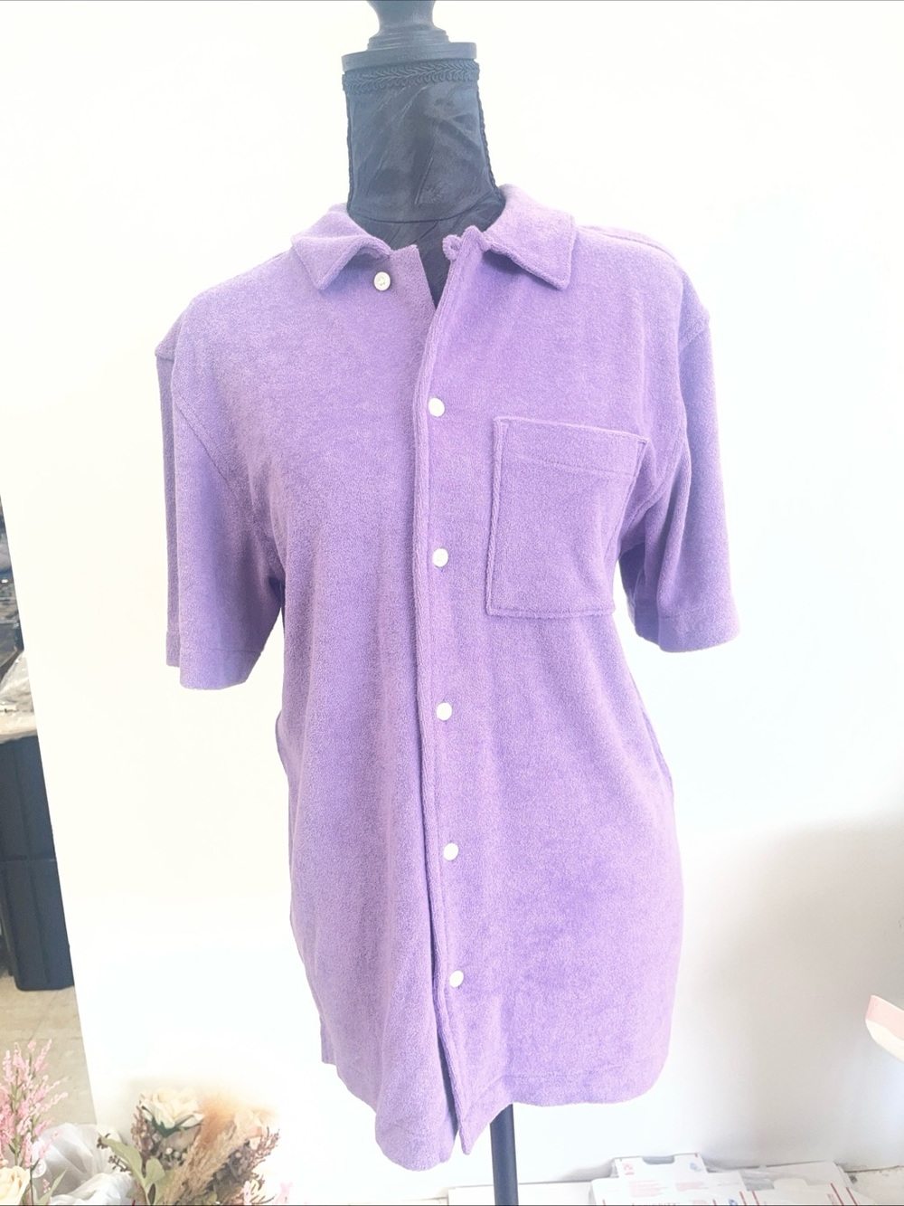 Target Purple Short-Sleeve Terry Button-Front Shirt